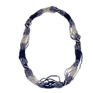 Boho Resort Style Blue and White Beaded Necklace